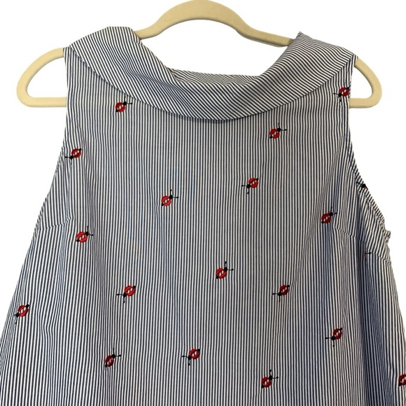 Talbots blue and‎ white striped popover ladybug tunic blouse. Size L - Picture 3 of 9